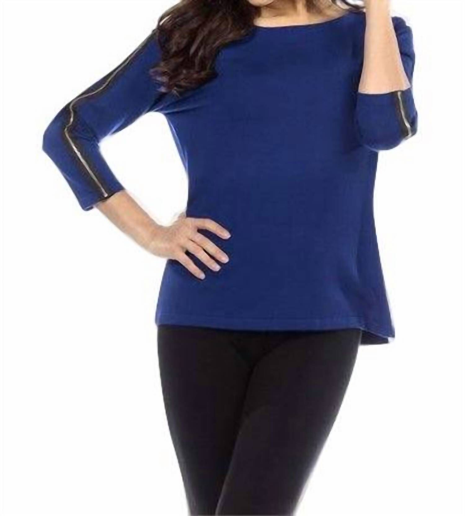 KASHMIRA CONTRAST ZIP-SLEEVE SWEATER IN COBALT, Cobalt / Navy, hi-res image number 0