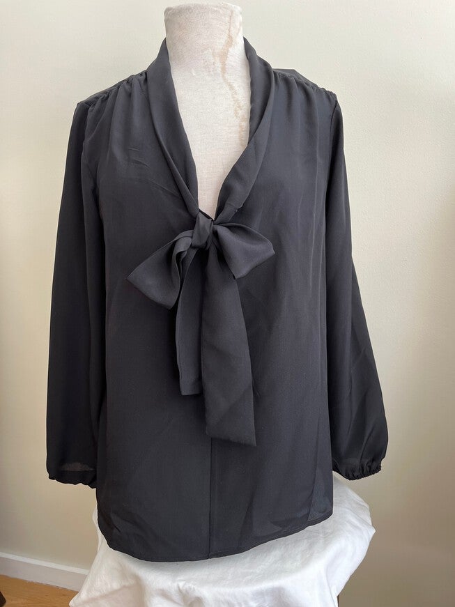 Tie Neck Pussy Cat Blouse, Black / Black, alternate image number null