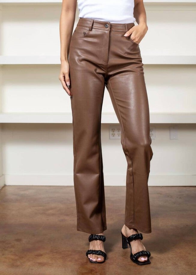 ADLER FAUX LEATHER PANT IN BROWN, Brown / Brown, alternate image number 3