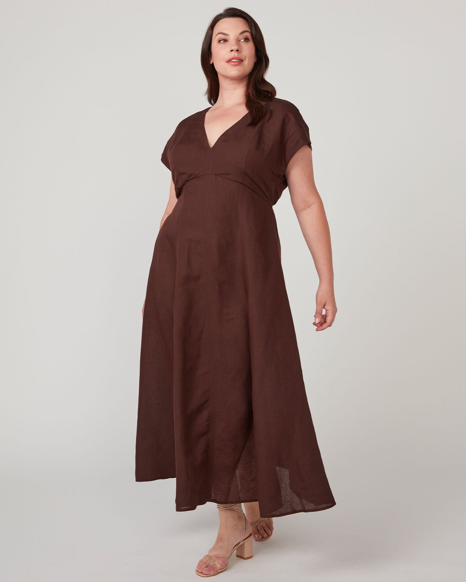 Aubrey V-Neck Dress, Chocolate / Brown, alternate image number 1