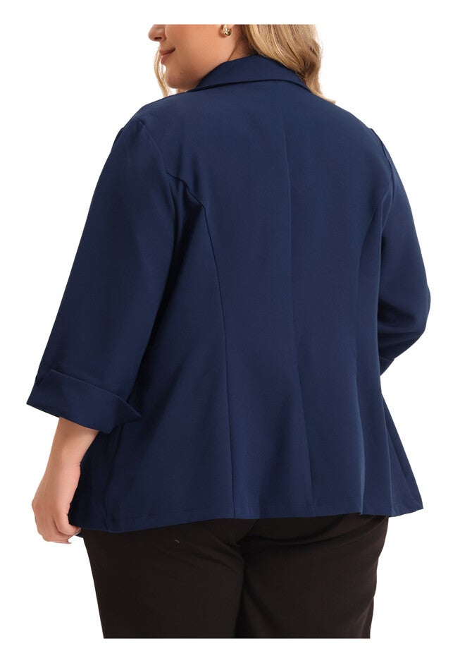 BUTTON 3/4 SLEEVE BUSINESS SUIT BLAZER, Dark Blue / Navy, alternate image number 3