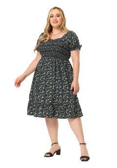Ruffle Short Sleeve Flared Flowy Smock Floral Print Dress