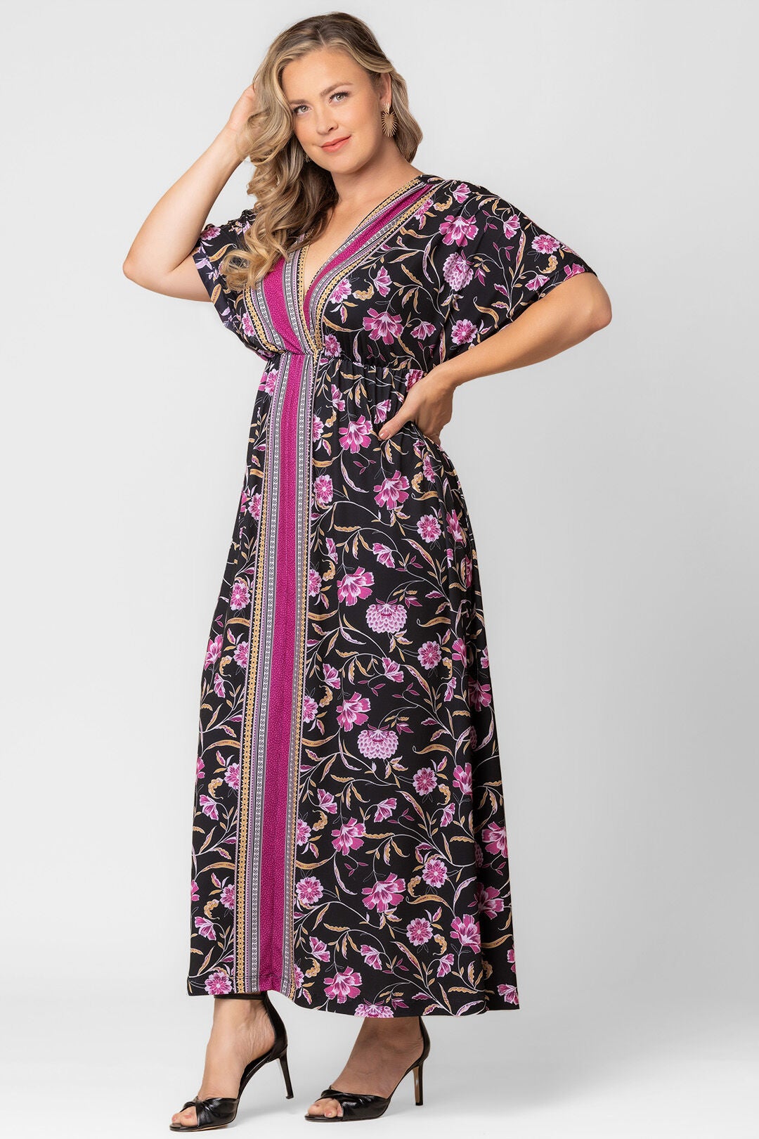 Wanderlust Border Print Maxi Dress, Mauve Border Print / Black, alternate image number 3