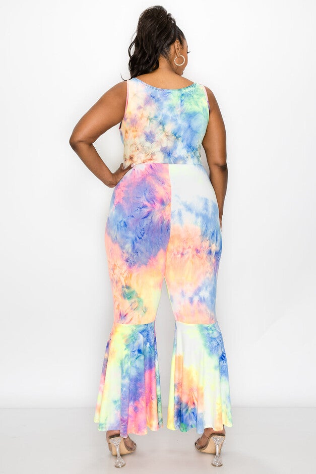 KATHLEEN TIE DYE JUMPSUIT, Purple and Yellow Tie Dye / Light Yellow, alternate image number 2