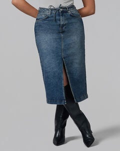 HALSTON-FN High Rise Denim Skirt