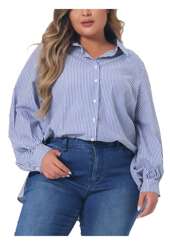 Button Down Collared Long Sleeve Work Striped Shirt, Blue / Light Blue, alternate image number 1