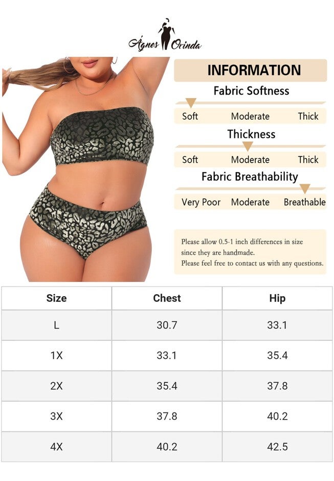 2 Piece Bandeau Bikini Velvet Leopard High Waisted Swimsuit, Green / Forest Green, alternate image number 4