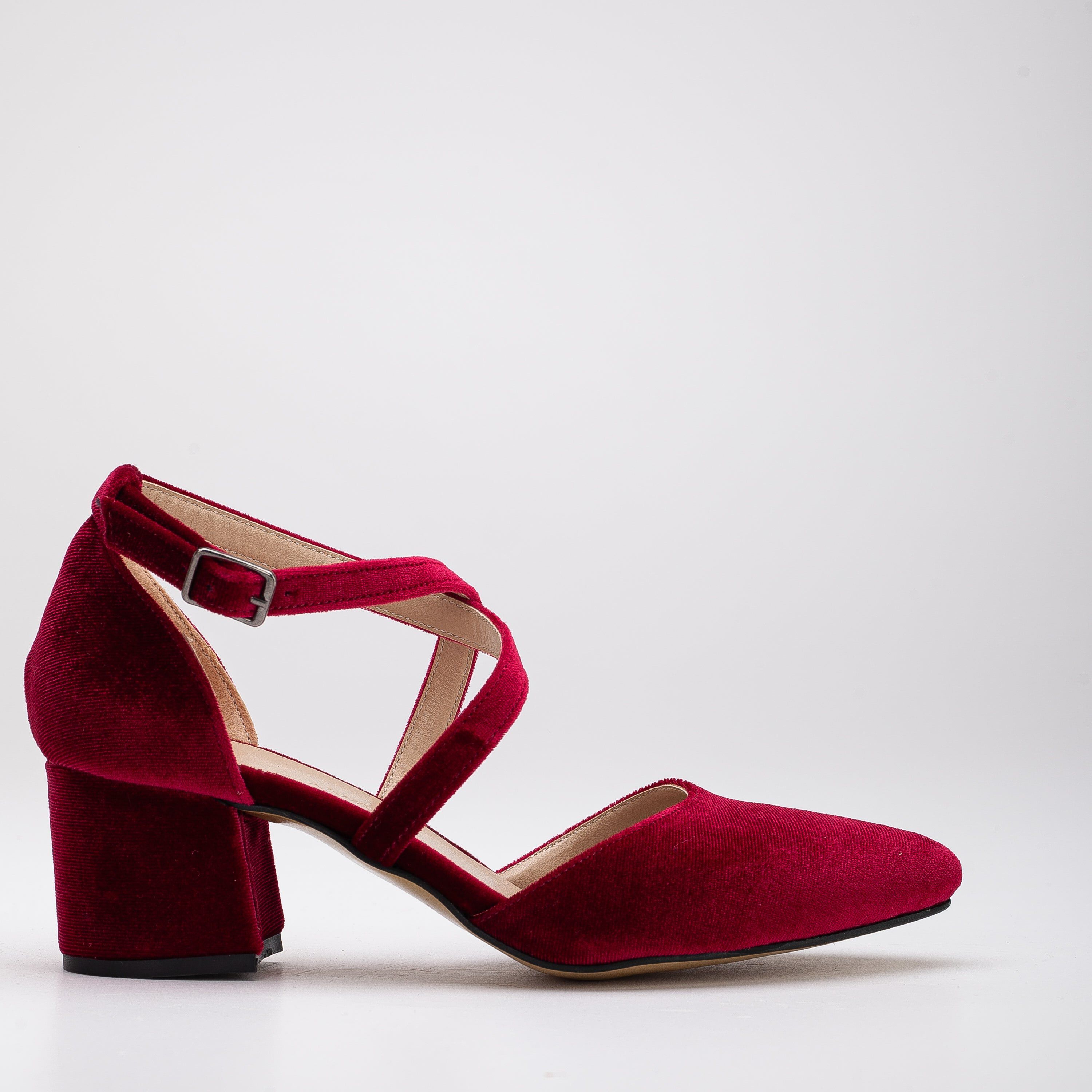 Dolly Low Block Heel Pumps, Burgundy Velvet / Burgundy, hi-res image number 0