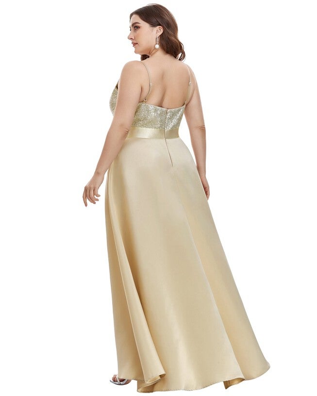 Sparkly Bodice High Low Prom Dress, Rose Gold / Gold, alternate image number null