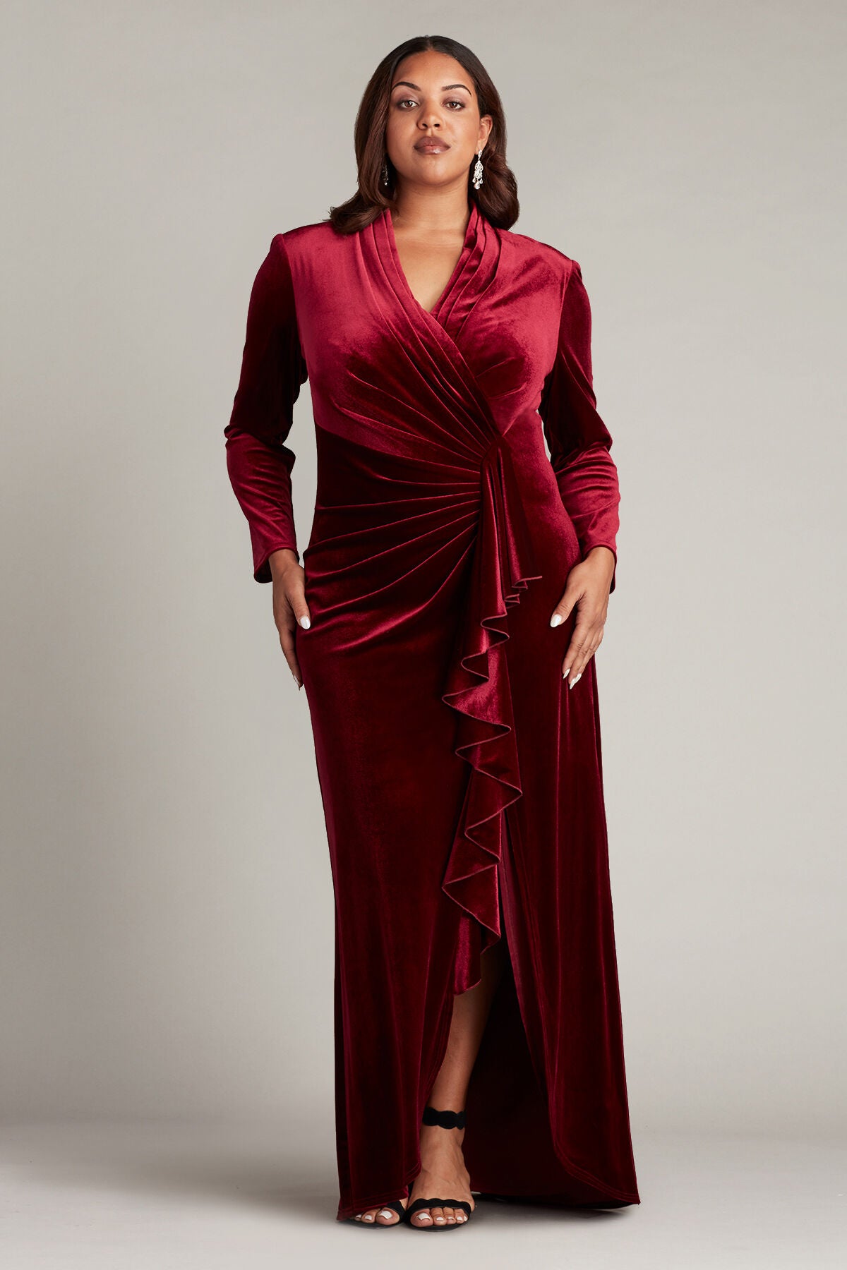 Markum Long-Sleeve Velvet Flounce Gown - PLUS SIZE, POMEGRANATE / see-description, alternate image number 2