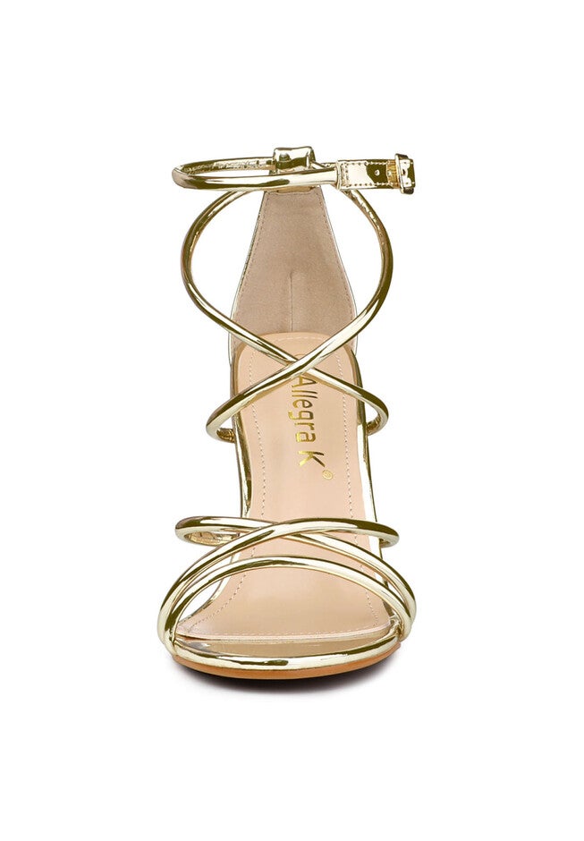 Open Toe Strappy Straps Stiletto Heel Sandals, Gold / Gold, alternate image number null