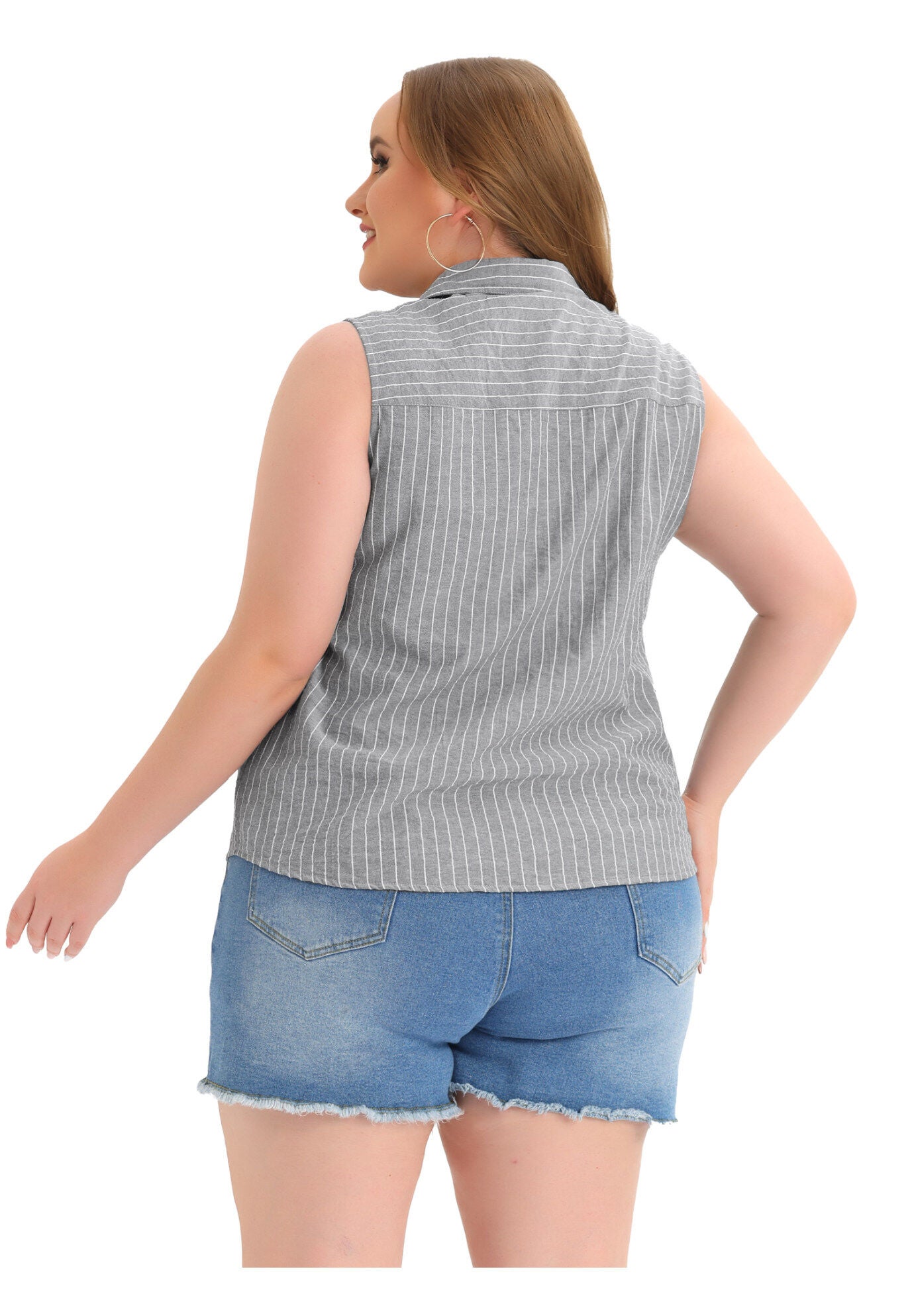 SLEEVELESS TOP SUMMER CASUAL BUTTON DOWN TANK SHIRT, Black / Black, alternate image number 3