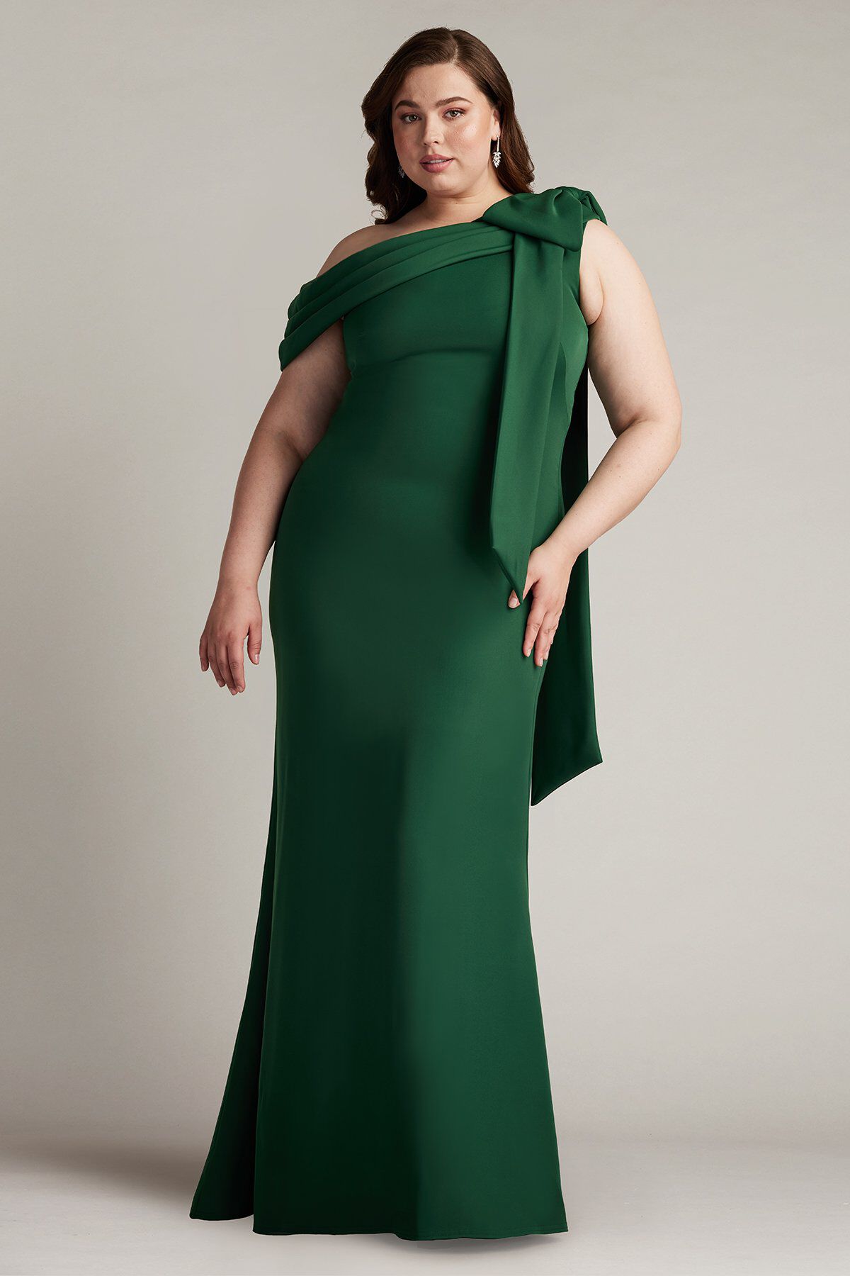 Cassia Bow-Shoulder Crepe Gown - PLUS SIZE, BAMBOO / see-description, hi-res image number 0
