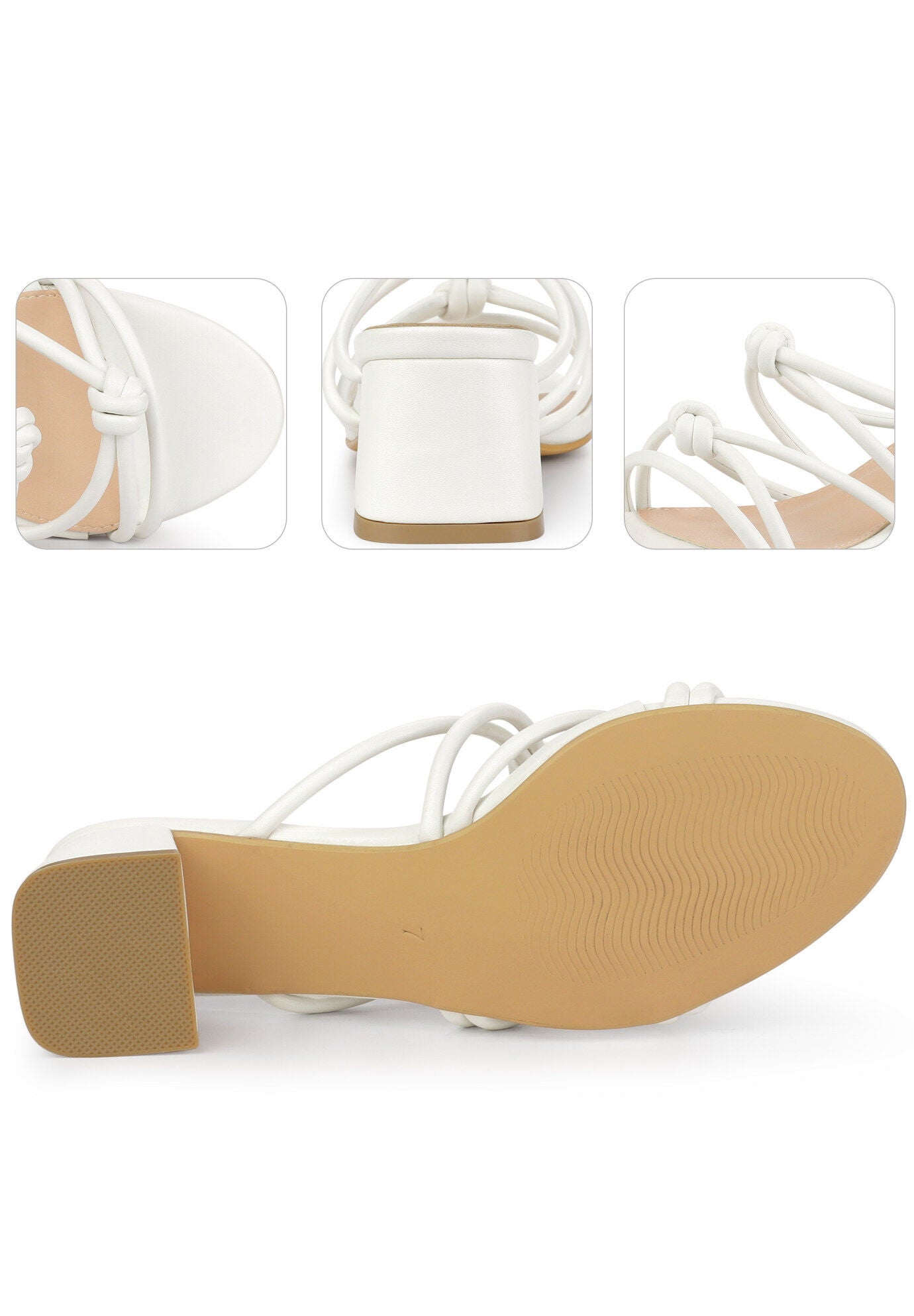 Strappy Knotted Block Heel Slide Sandals, White / White, alternate image number 2