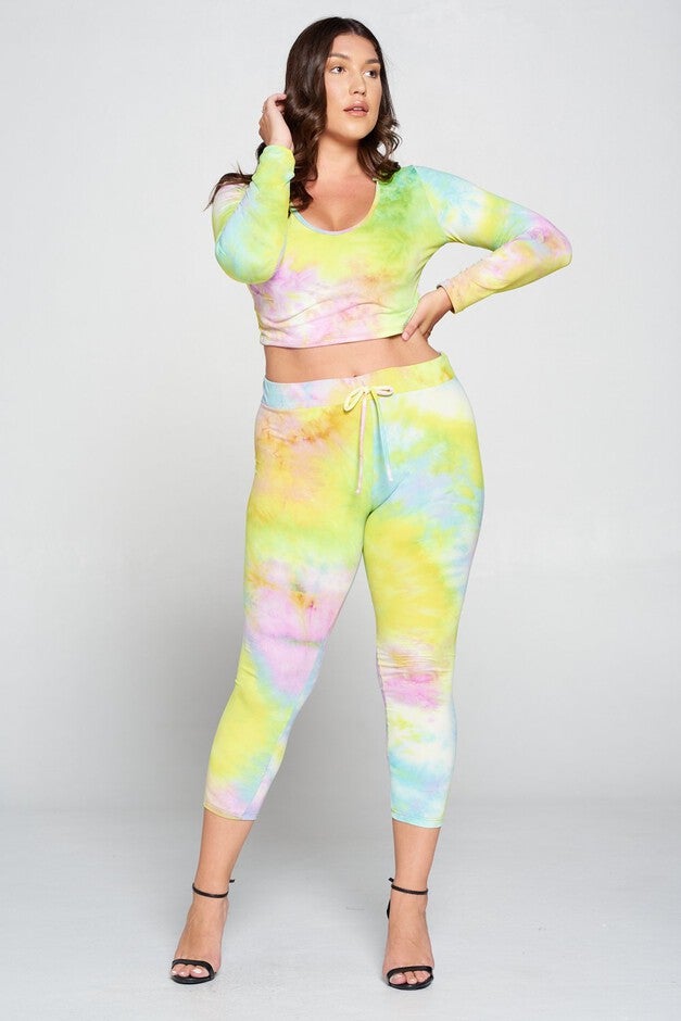 Crop Pullover Hoodie and Sweatpants Set, Yellow Tie Dye / Yellow, alternate image number 4