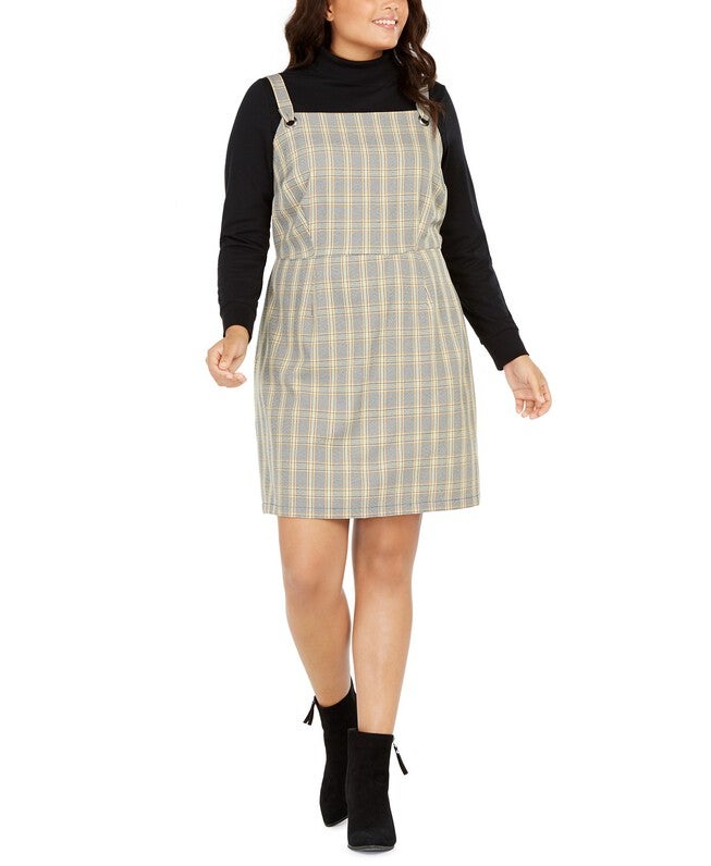 Be Bop Women's Plus Size Trendy Plaid Jumper Dress Yellow Size 2X, Yellow / Yellow, hi-res image number null