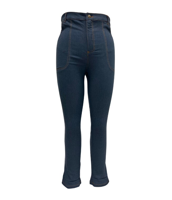 Unique Vintage Indigo Denim Cuffed Jeans, Blue / Medium Wash, hi-res image number null