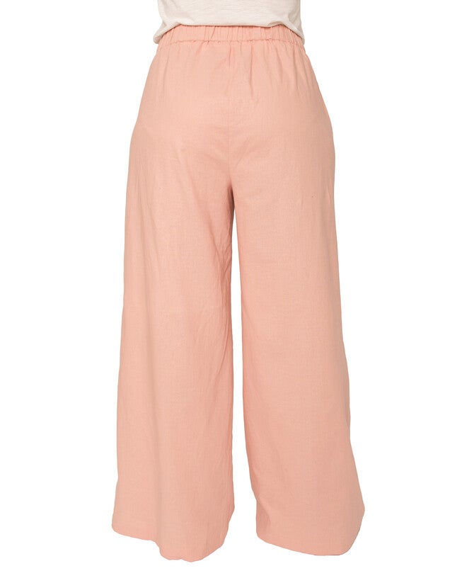 Cici Plus Size High Rise Wide Leg Linen Peach Lounge Pants, Peach / Peach, alternate image number null