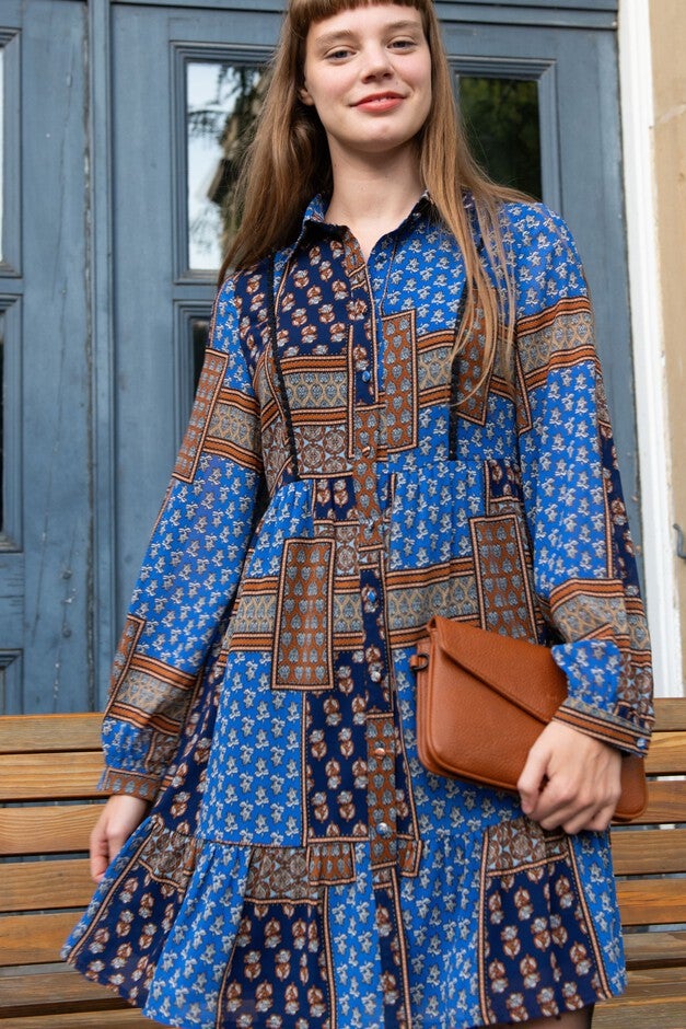 Annick - Anouk Shirt Dress Patchwork Boho Chic Navy, Navy / Navy, alternate image number 1