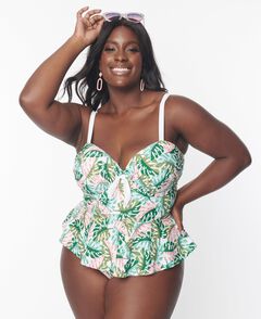 Unique Vintage Green Monstera Print Solana Tankini Swim Top