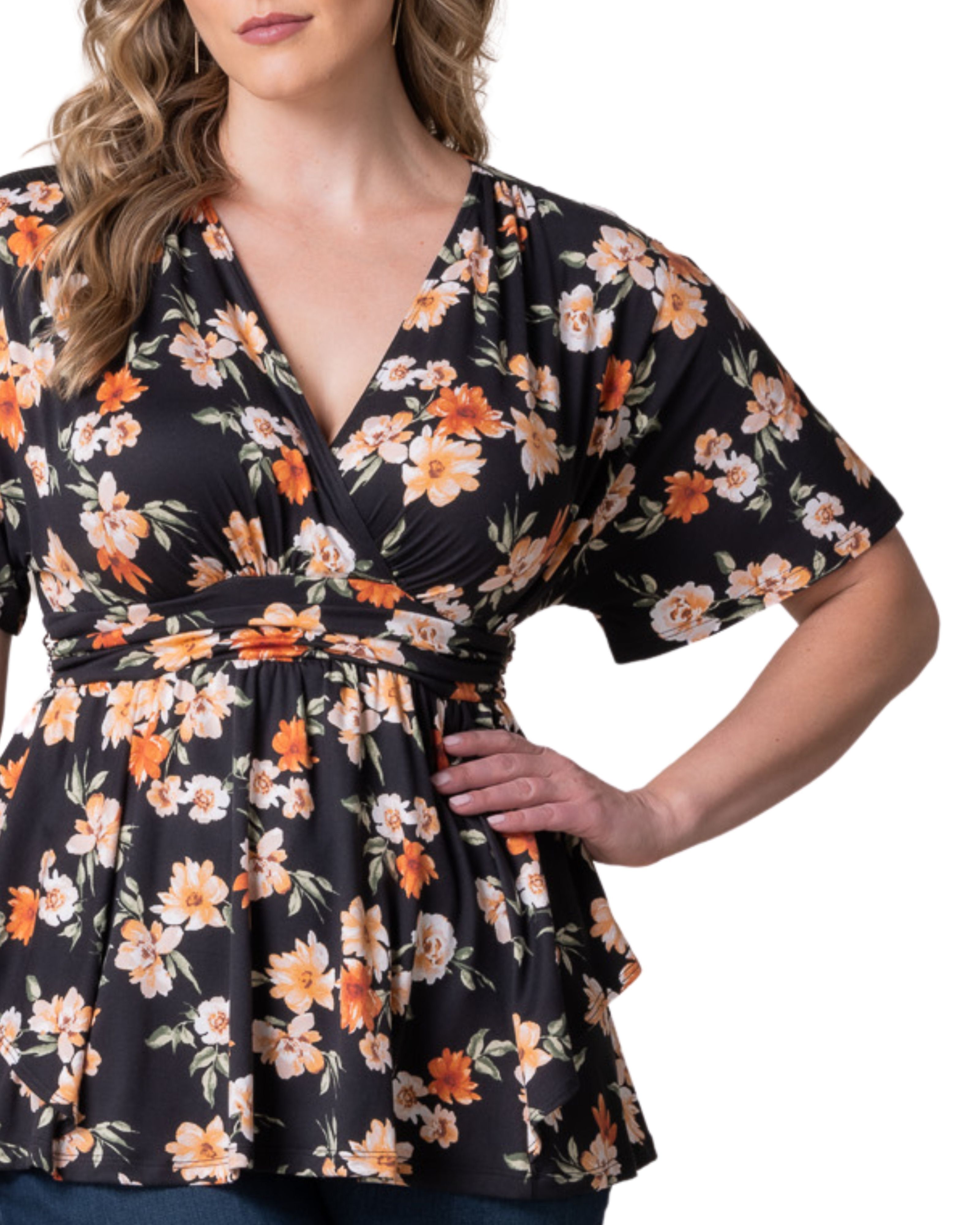 Encore Print Top, APRICOT FLORAL PRINT / Black, alternate image number 2