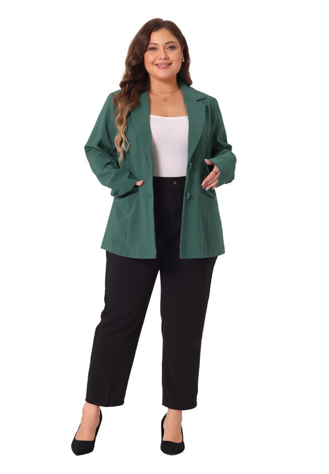 NOTCHED LAPEL V NECK WORK SUIT BLAZER, Dark Green / Forest Green, hi-res image number 0