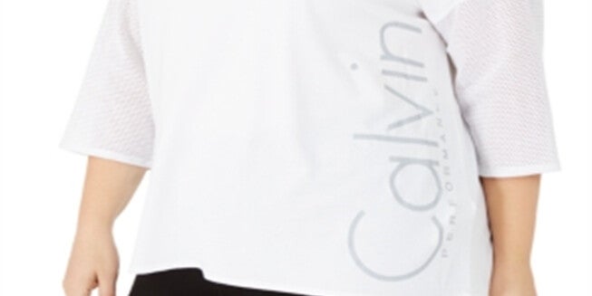 Calvin Klein Women's Plus Dolman Sleeve Logo T-Shirt -White Size XL, White / White, alternate image number null