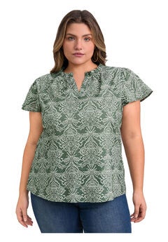 Floral Printed Ruffle V Neck Short Sleeve Popover Blouse