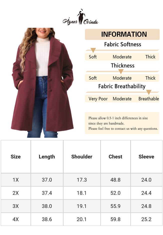 NOTCHED SHAWL COLLAR OUTERWEAR SINGLE BREASTED COAT, Burgundy / Red, alternate image number 4