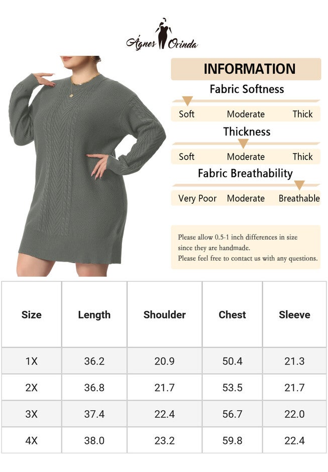 CREWNECK LONG SLEEVE KNIT TUNIC PULLOVER SHORT SWEATER DRESS, Gray / Charcoal Grey, alternate image number 4