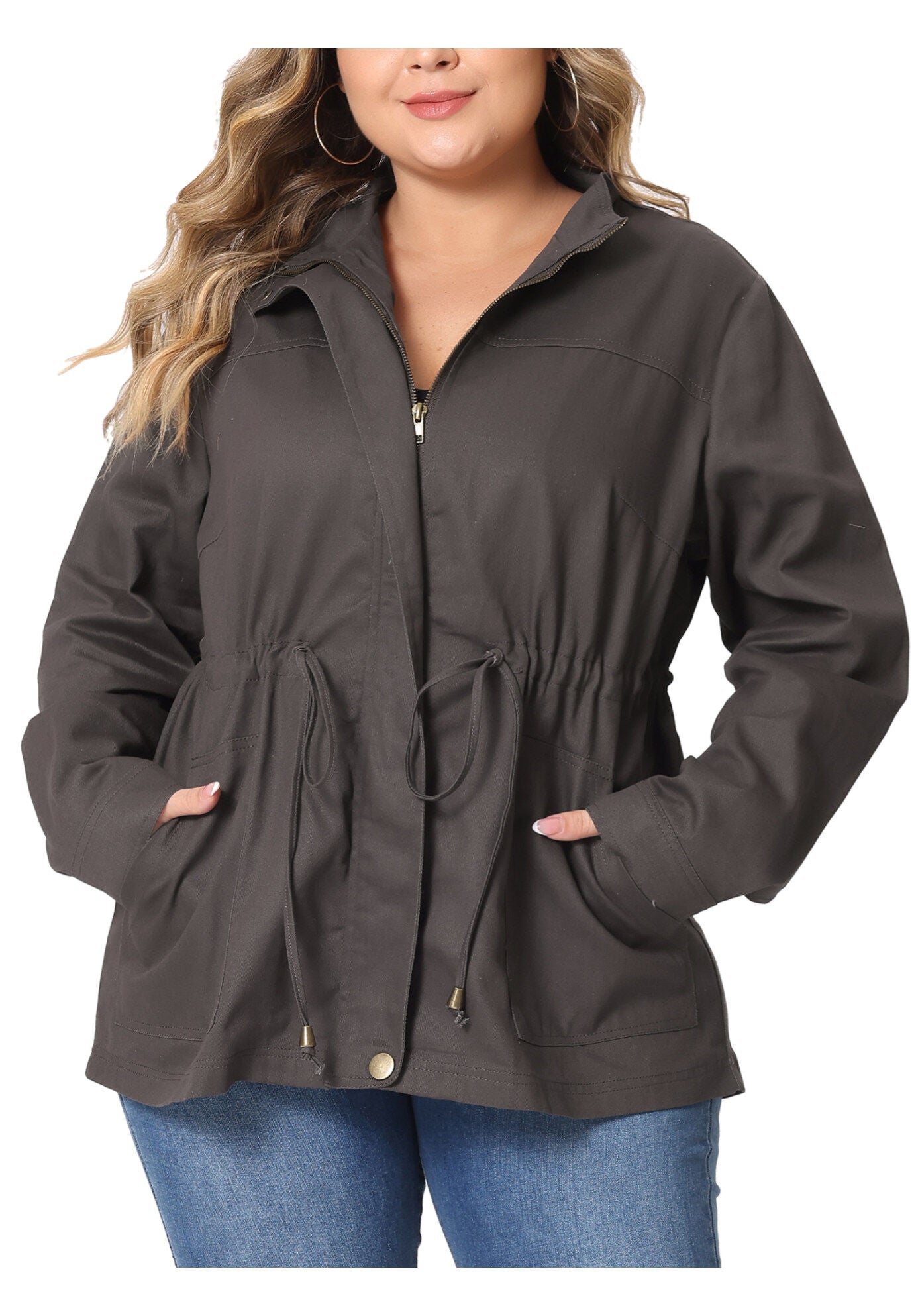 LIGHTWEIGHT ANORAK DRAWSTRING UTILITY JACKET, Grey / Charcoal Grey, alternate image number 2