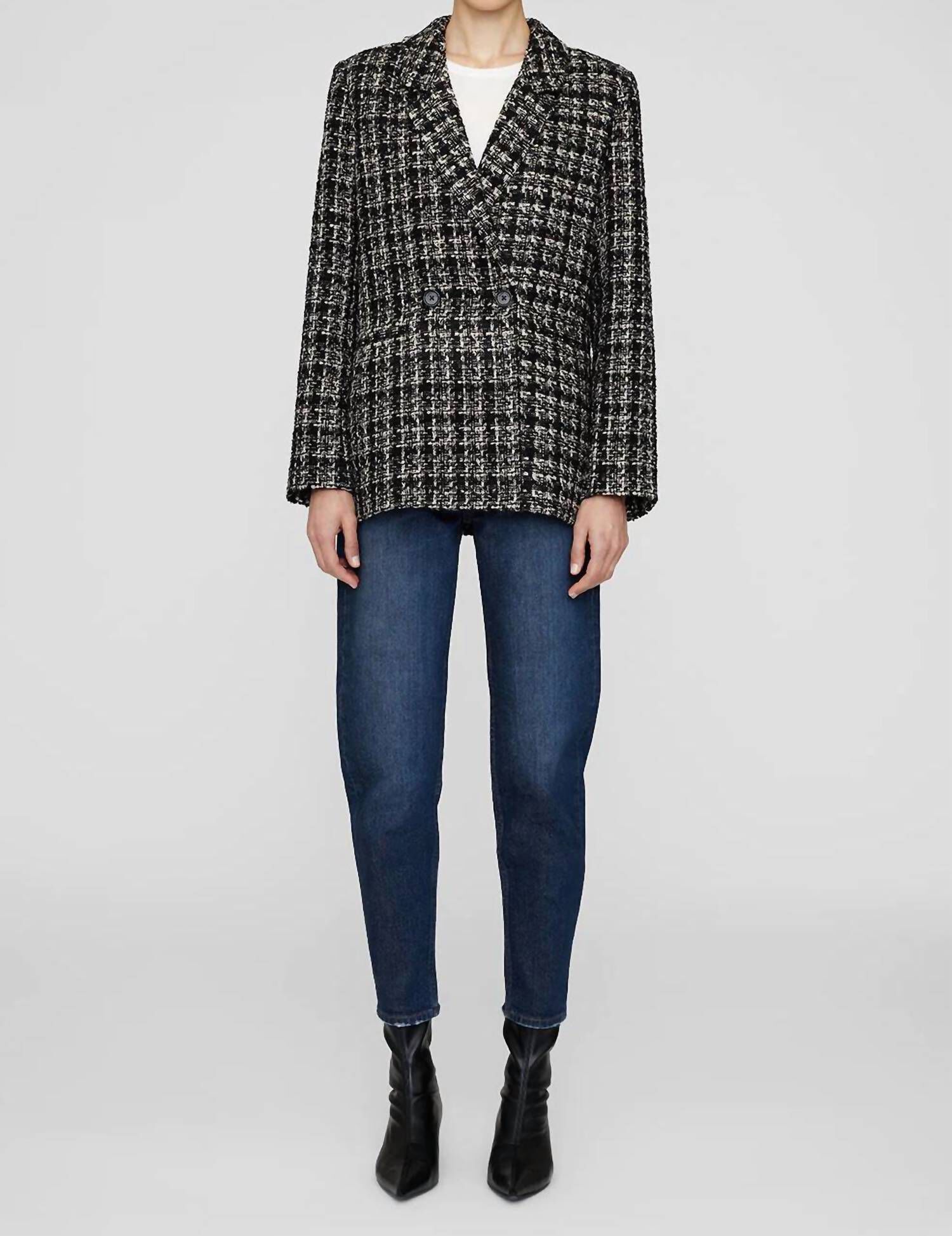 MADELEINE BLAZER IN TAN AND BLACK TWEED, Tan And Black Tweed / Black, alternate image number 2