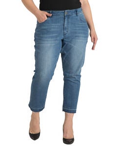 Plus Size Womens Light Wash Unraveled Hem Cropped Premium Jeans