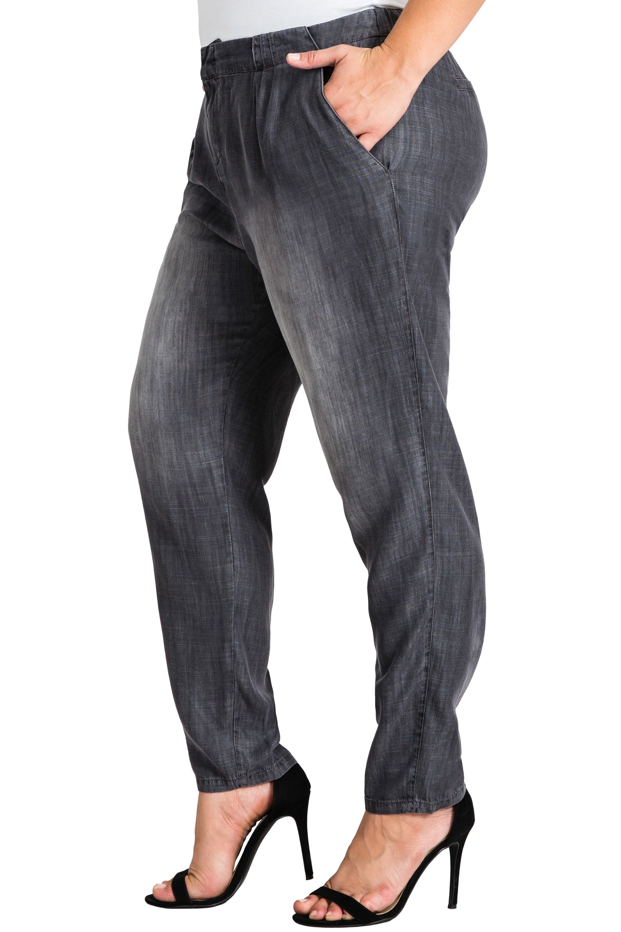 Louise Pleat Front Light Wash Tencel Pants, 2652BASIC / Charcoal Grey, alternate image number 4