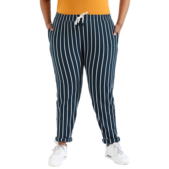Women Blue Striped Active & Evening Trackpant, Navy / Navy, alternate image number null