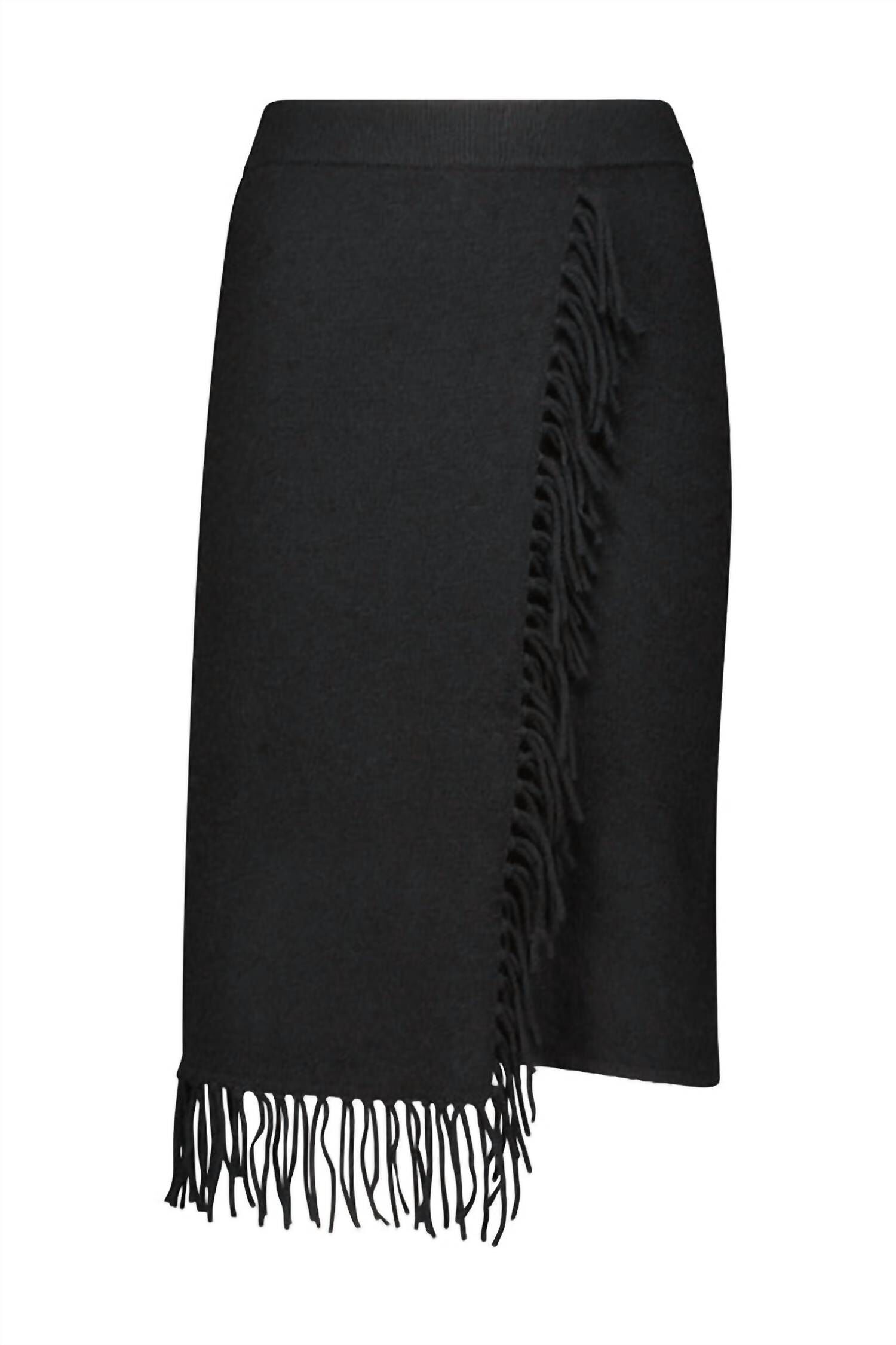 CASHMERE FRINGE WRAP SKIRT IN BLACK, Black / Black, hi-res image number 0
