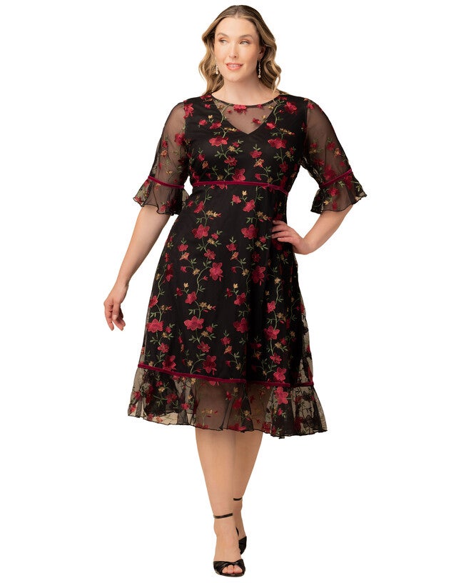 Wildflower Embroidered Dress, FLORAL FLARE / Black, hi-res image number 0