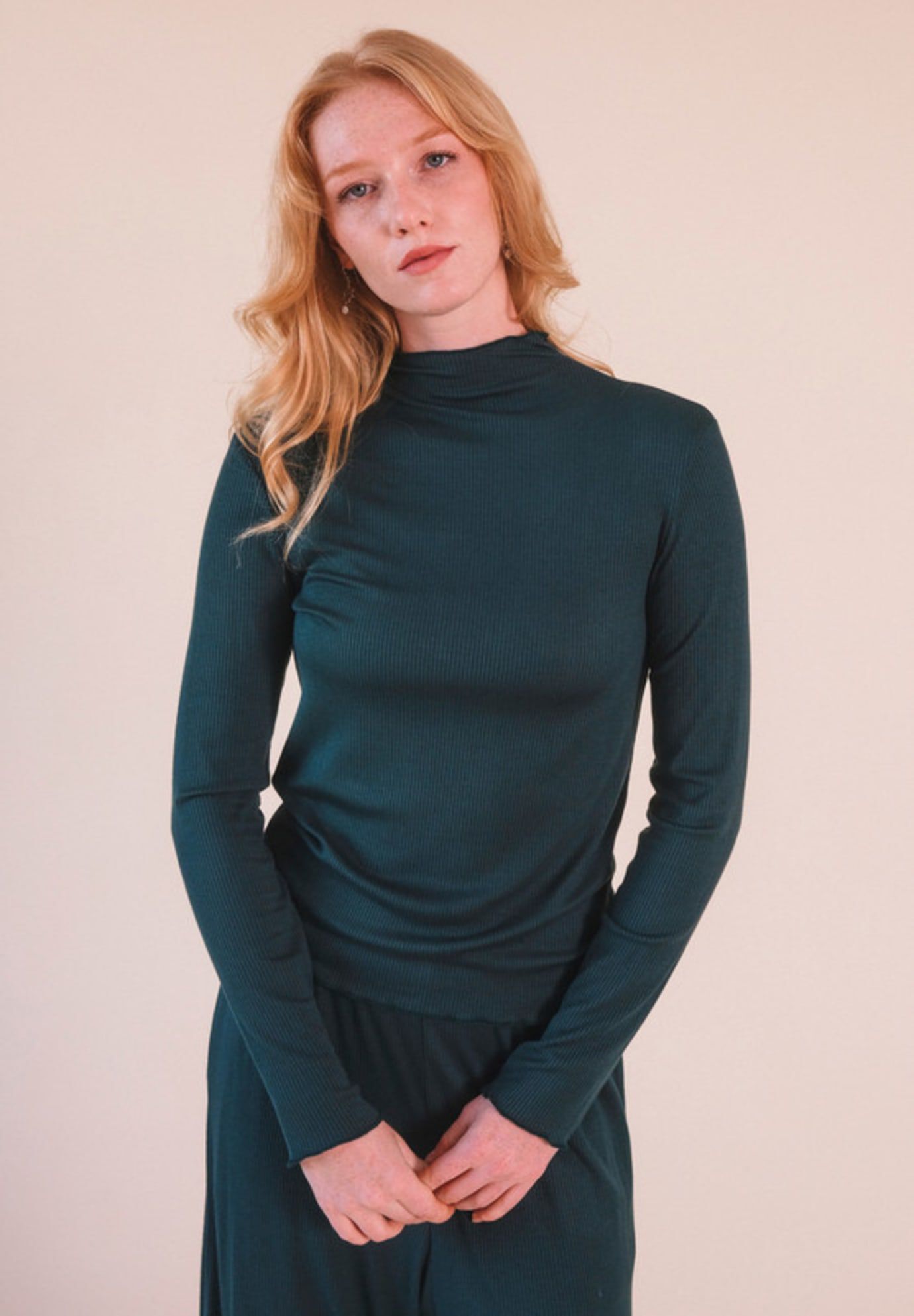 Norma Modal Ribbed Turtleneck, Pine / Hunter Green, hi-res image number 0