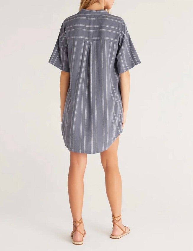 JAMES EASY STRIPED DRESS IN WORN INDIGO, Worn Indigo / Cool Gray, alternate image number 2