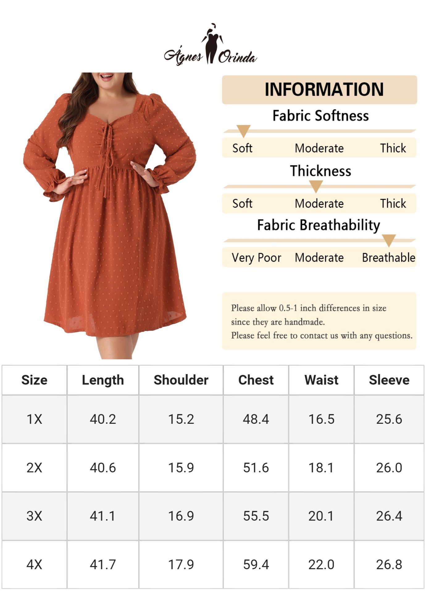 Swiss Dots Long Sleeve Sweetheart Neck Ruffle Tiered Midi Dress, Caramel / Brown, alternate image number 4