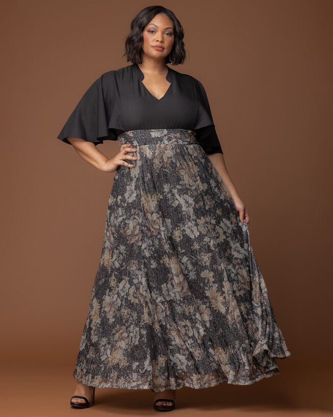 Avisa A-Line Evening Gown, GILDED FLORALS / Charcoal Grey, alternate image number 4
