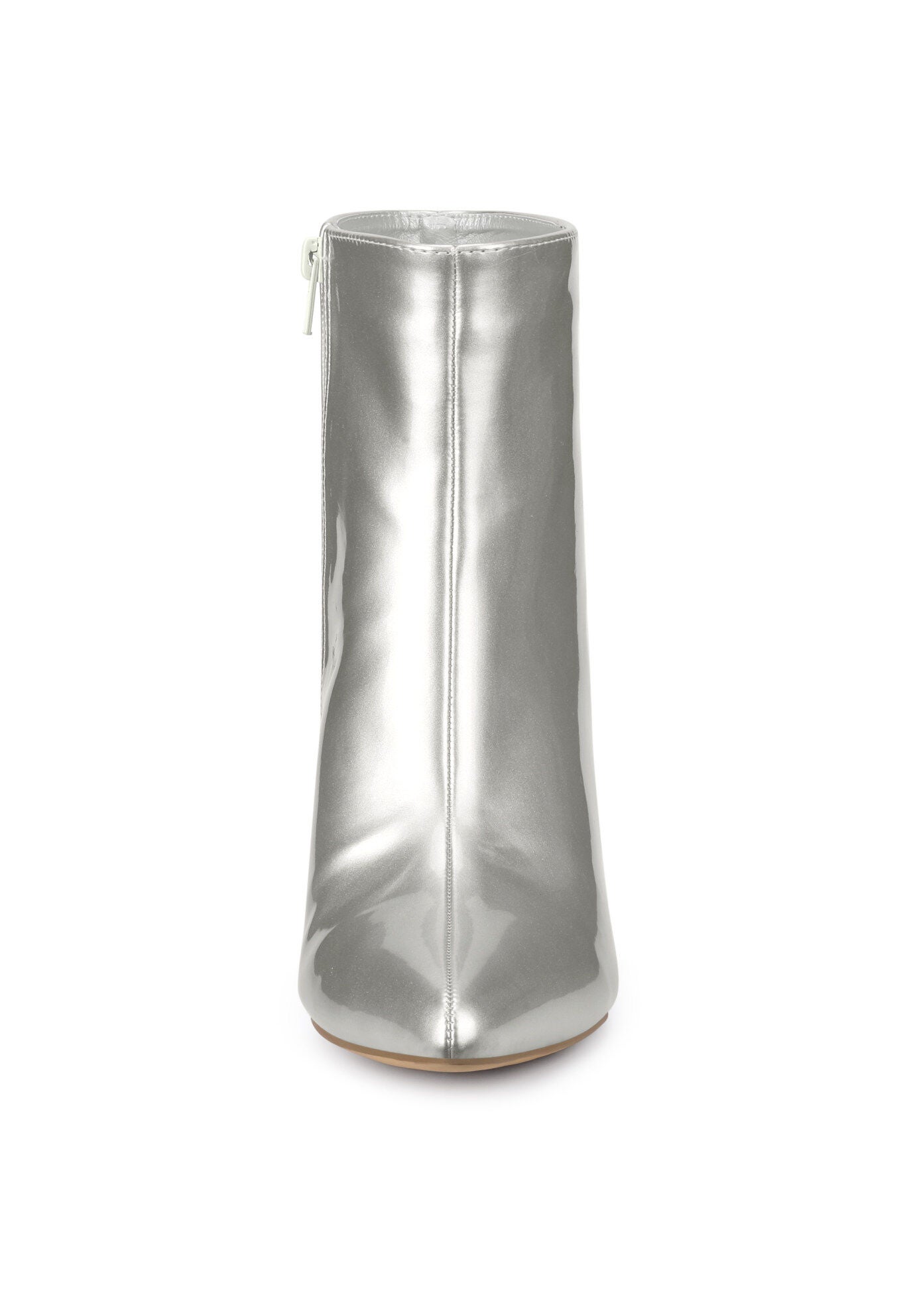 PATENT LEATHER POINTED TOE ZIP ANKLE BOOTS, Silver / Silver, alternate image number 4