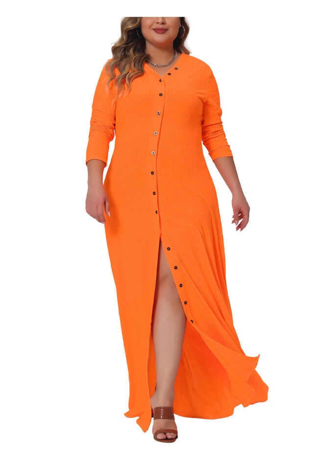 Side Split Long Sleeve Cardigan Cover Up Dress, Orange / Orange, alternate image number 4