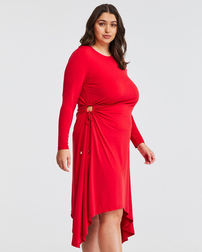 Jersey Ruched Red Midi Dress, , alternate image number 7