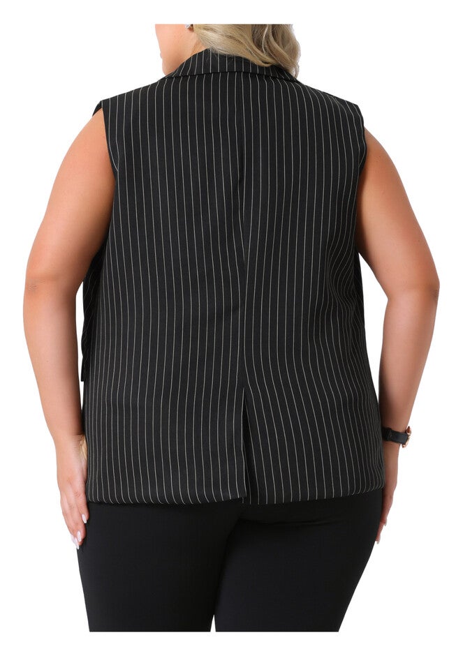 Sleeveless Blazer Lapel V Neck Stripes Suit Vests, Black / Black, alternate image number 3