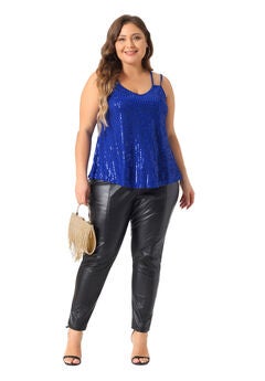 Metallic Sparkle Sleeveless Spaghetti Strap Cami Party Tank Sequin Top