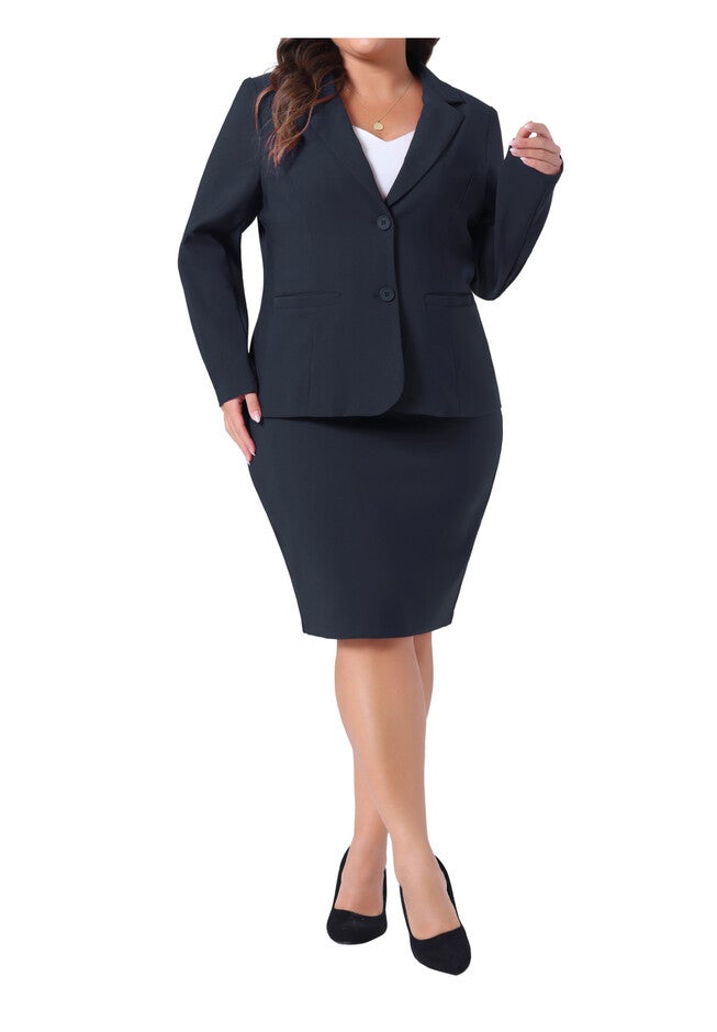 BLAZER AND SKIRT SUIT SET 2 PIECE OUTFIT, Navy Blue / Navy, alternate image number 1