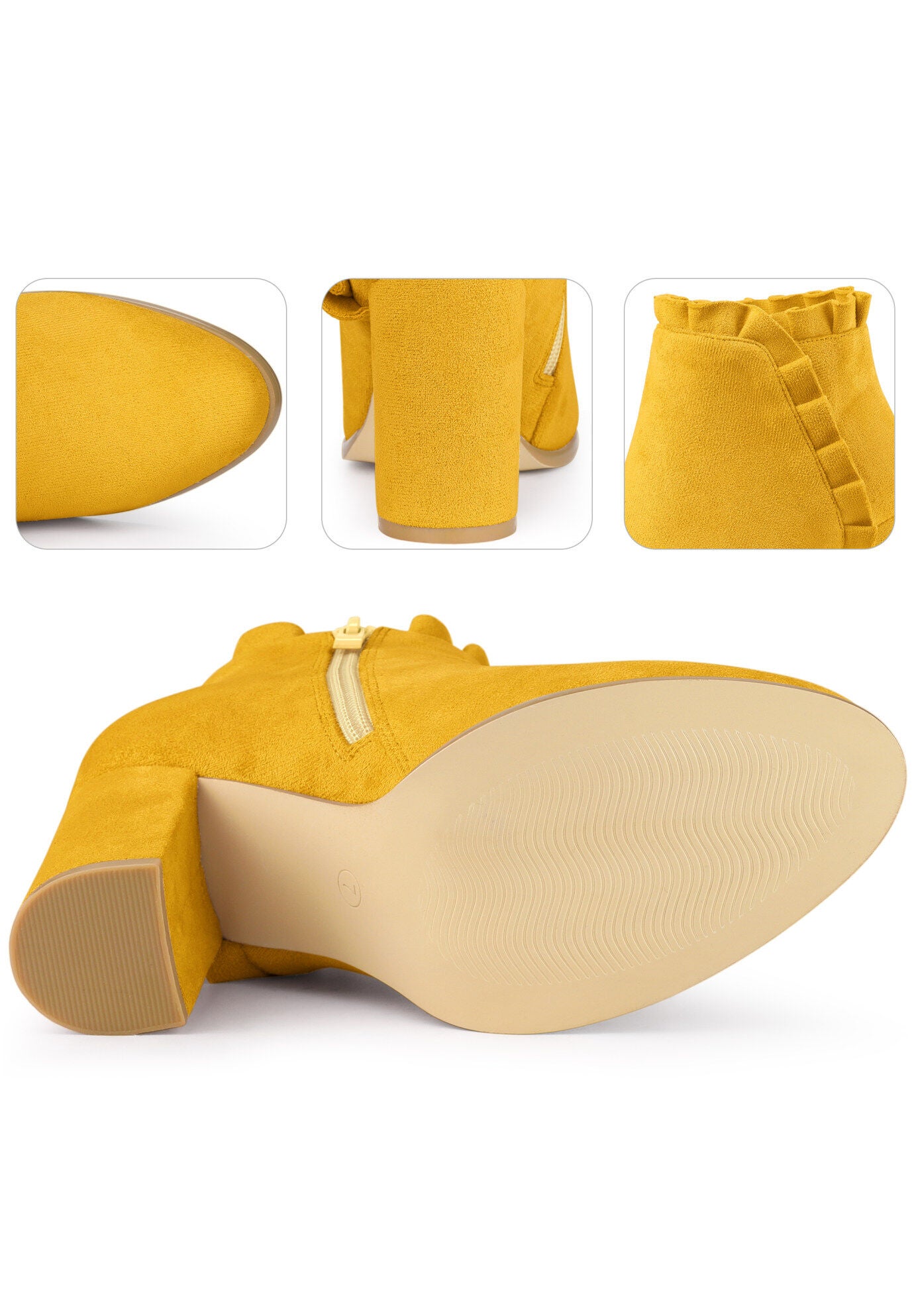 Ruffle Chunky Heel Booties Ankle Boots, Yellow / Yellow, alternate image number 2