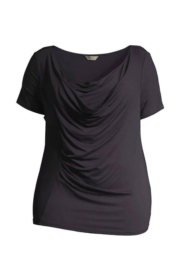 Tracy Drape Neck Tee Black, OffBlack / Black, hi-res image number 0