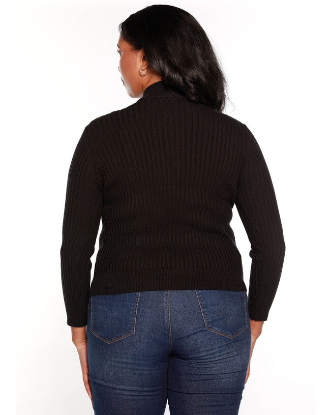 RIBBED MOCK NECK HALF-ZIP SWEATER, Black / Black, alternate image number 1